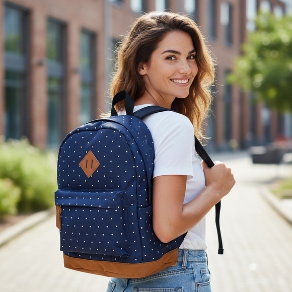 Stylish Navy Polka Dot Backpack main image 5
